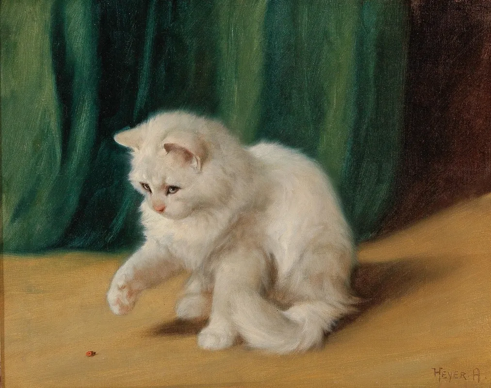 Cat With Ladybird Wall Art by Arthur Heyer - High-Resolution Digital Print