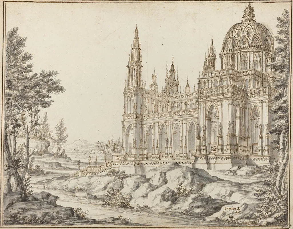 Cathedral In A Landscape Wall Art by Vincenzo dal Re - High-Resolution Digital Print
