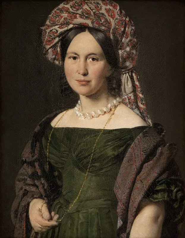 Cathrine Jensen Nee Lorenzen The Artists Wife Wearing A Turban 2 Wall Art by Christian Albrecht Jensen - High-Resolution Digital Print