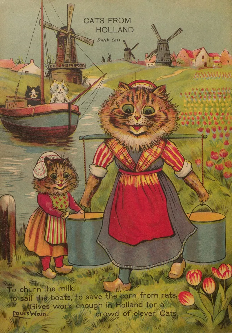 Cats From Holland Wall Art by Louis Wain - High-Resolution Digital Print