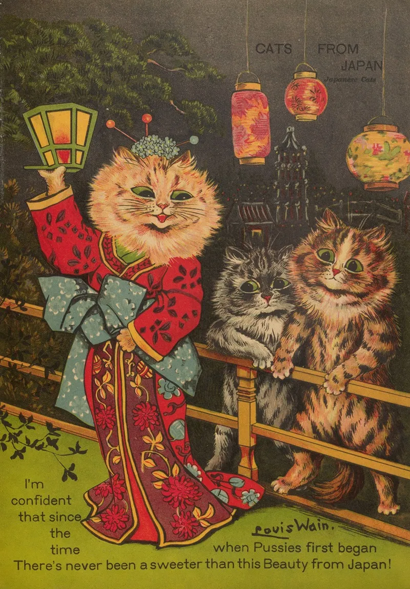 Cats From Japan Wall Art by Louis Wain - High-Resolution Digital Print