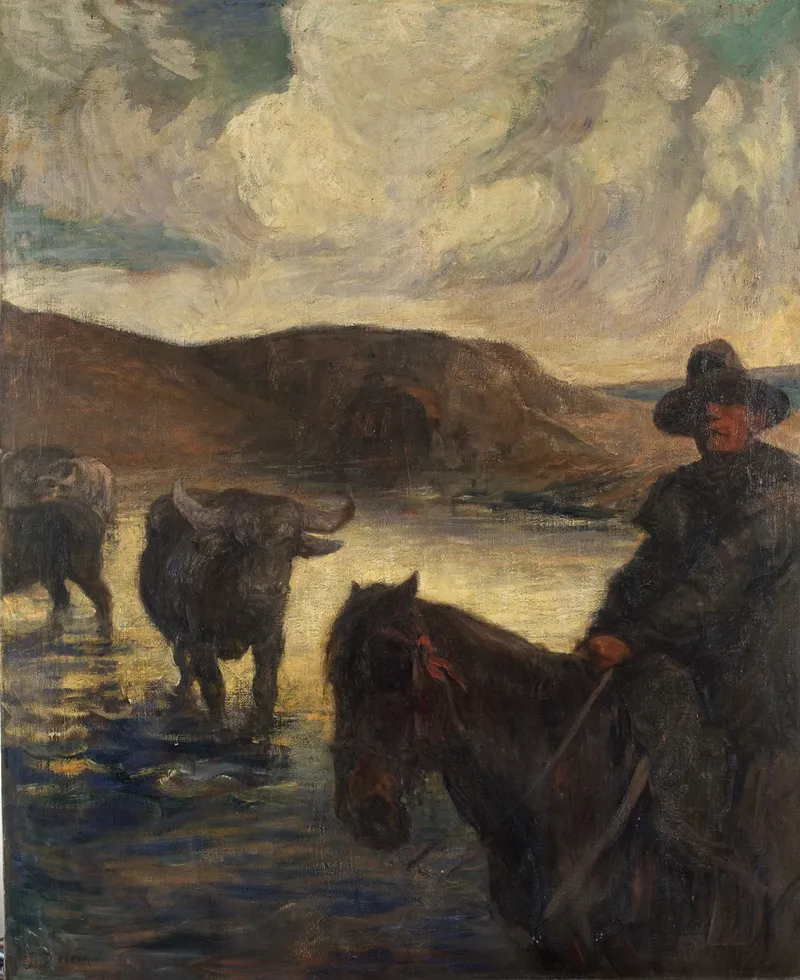 Cattle At The Ford Wall Art by Jean Delvin - High-Resolution Digital Print
