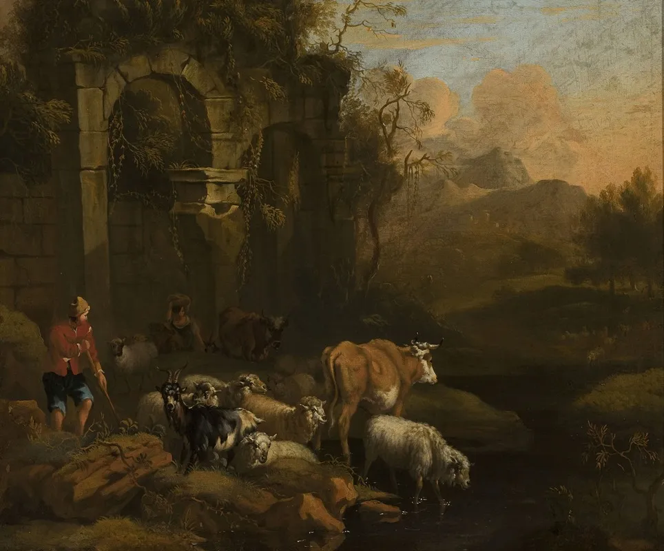 Cattle At The Waterhole 2 Wall Art by Michiel Carree - High-Resolution Digital Print