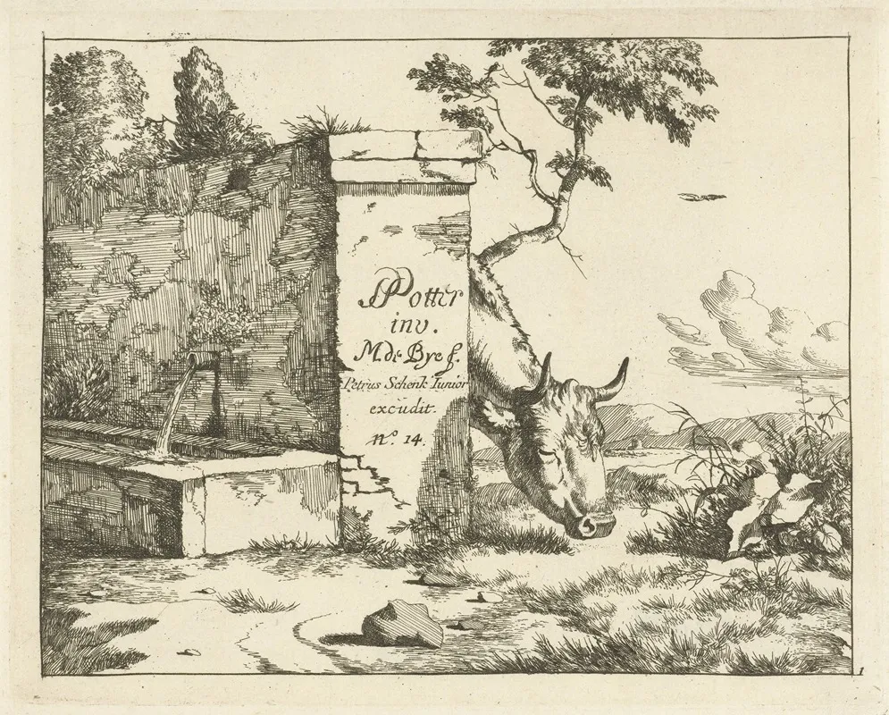 Cattle Grazing Behind A Wall Wall Art by Marcus de Bye - High-Resolution Digital Print