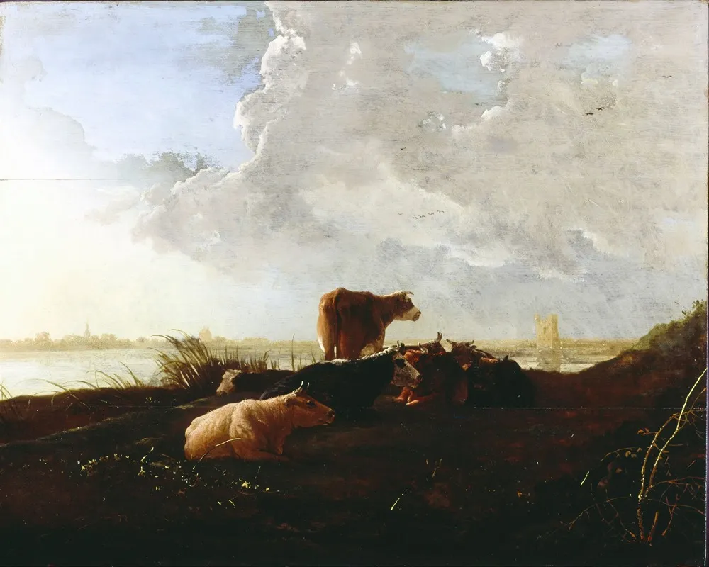 Cattle Near A River Wall Art by Aelbert Cuyp - High-Resolution Digital Print