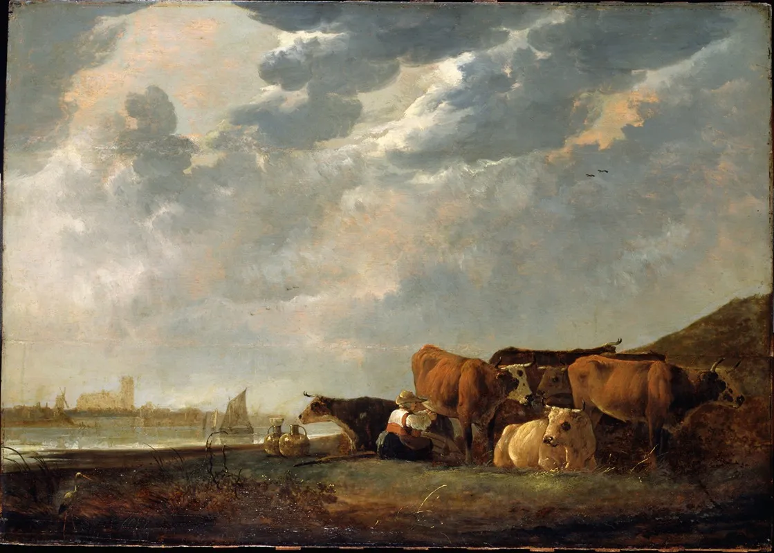 Cattle Near The Maas With Dordrecht In The Distance Wall Art by Aelbert Cuyp - High-Resolution Digital Print