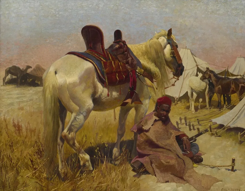 Cavalier Arabe Et Son Cheval Au Camp Wall Art by Christian Georg Speyer - High-Resolution Digital Print