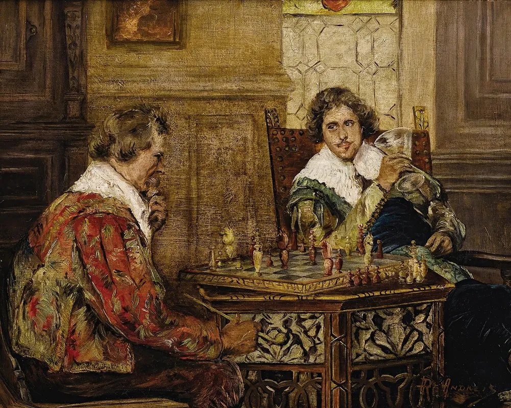 Cavaliers Playing Chess Wall Art by P.H. Andreis - High-Resolution Digital Print