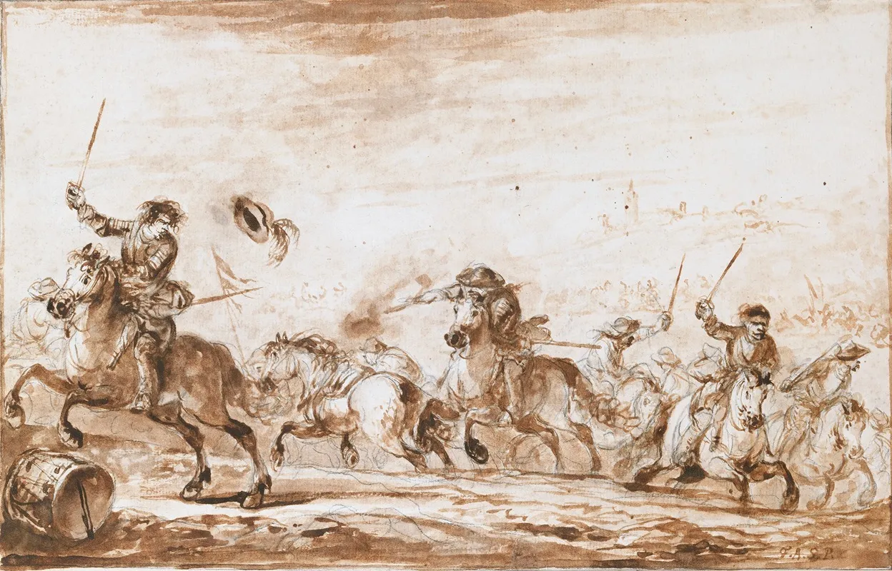 Cavalry Fighting Below A Walled Town Wall Art by Francesco Simonini - High-Resolution Digital Print