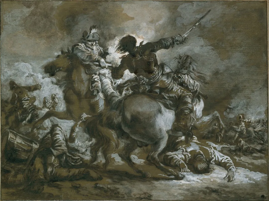 Cavalry Skirmish With A Fallen Drummer At Left