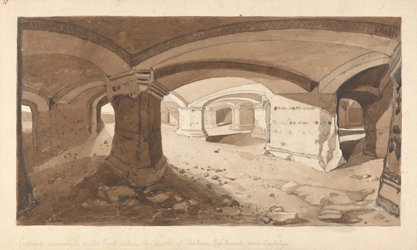 Caverns Excavated In The Rock Within The Castle Of Chateau Gaillard Near Andelys Normandy Wall Art by John Sell Cotman - High-Resolution Digital Print