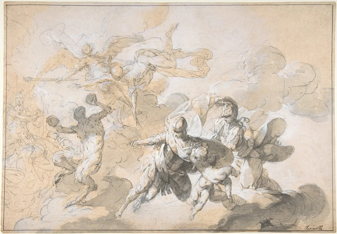 Ceiling Decoration With Mars Minerva And A Dancing Satyr
