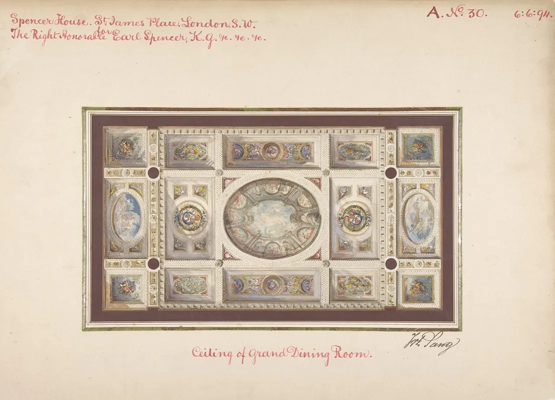 Ceiling Of Dining Room Spencer House St James Palace London About 1870 Wall Art by Frederick Sang - High-Resolution Digital Print