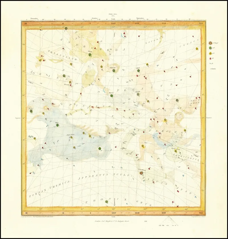 Celestial Map Depicting Aries Pegasus Aquarius Wall Art by William Barnard Clarke - High-Resolution Digital Print