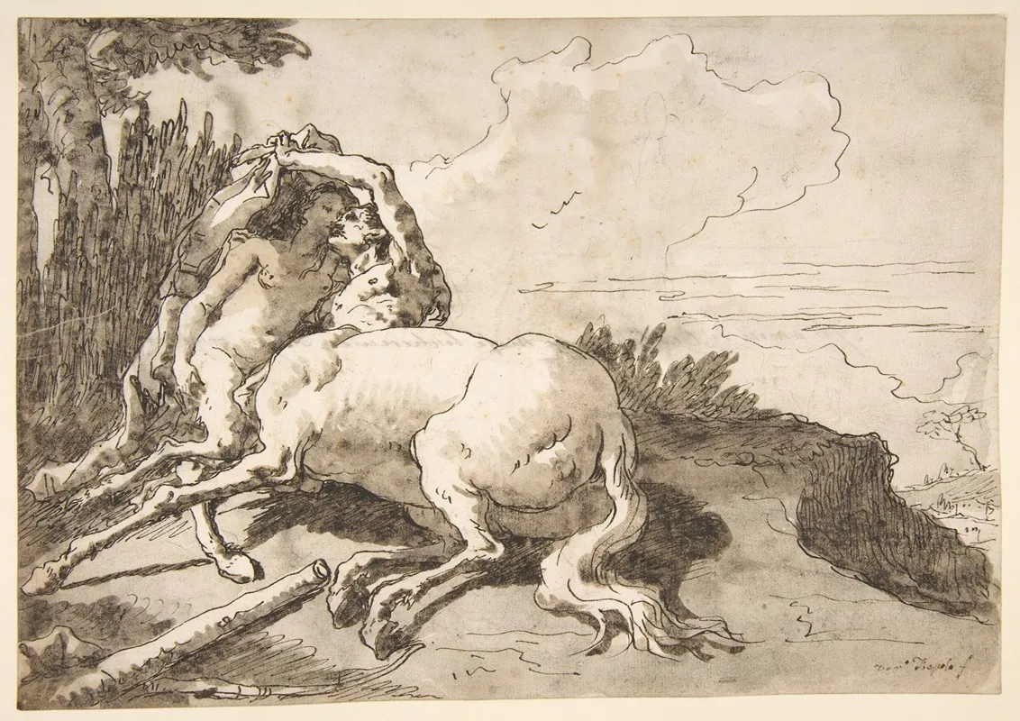 Centaur Embracing A Satyress Wall Art by Giovanni Domenico Tiepolo - High-Resolution Digital Print