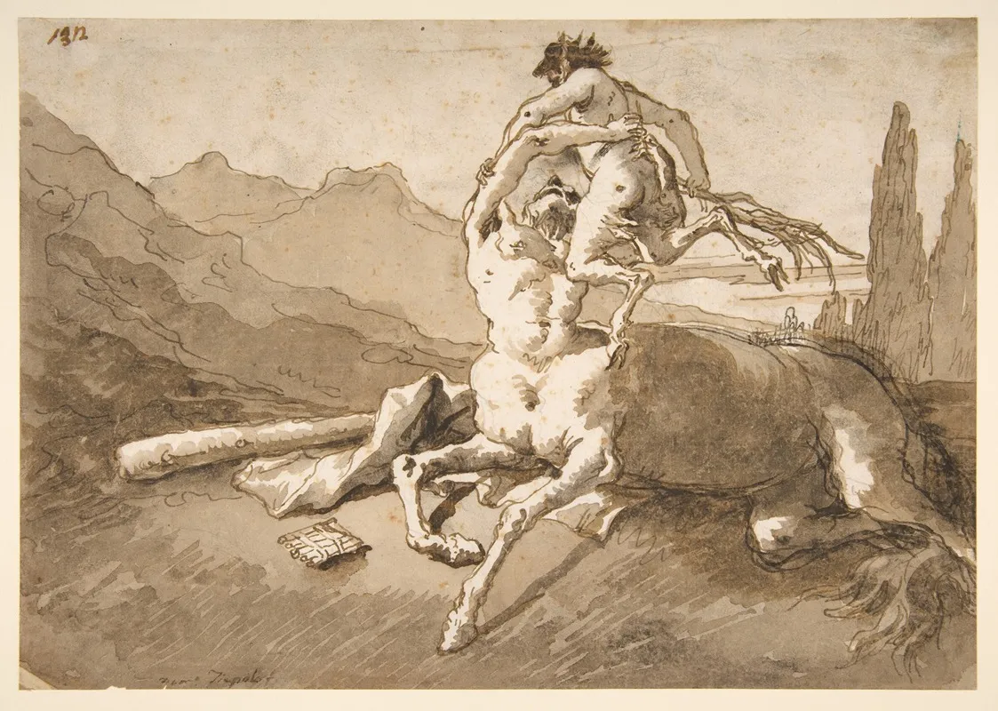 Centaur Holding Up A Youthful Satyr Wall Art by Giovanni Domenico Tiepolo - High-Resolution Digital Print