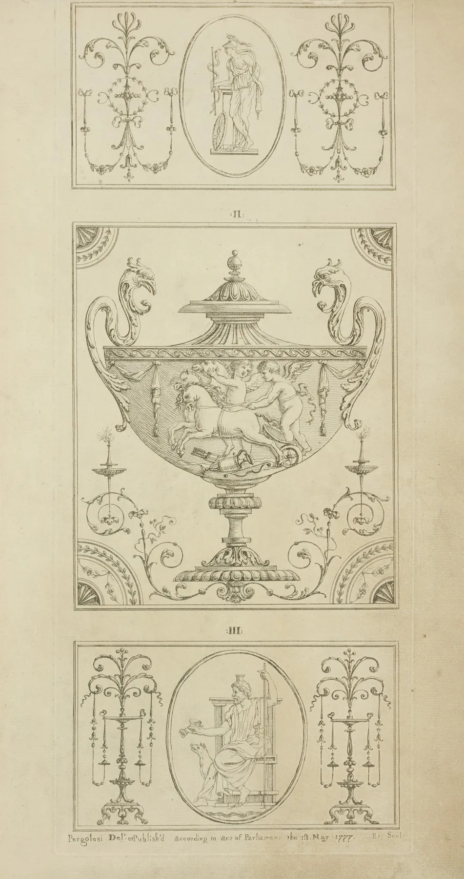 Center Design For Urn Cherubs In Horse Drawn Cart Wall Art by Michael Angelo Pergolesi - High-Resolution Digital Print
