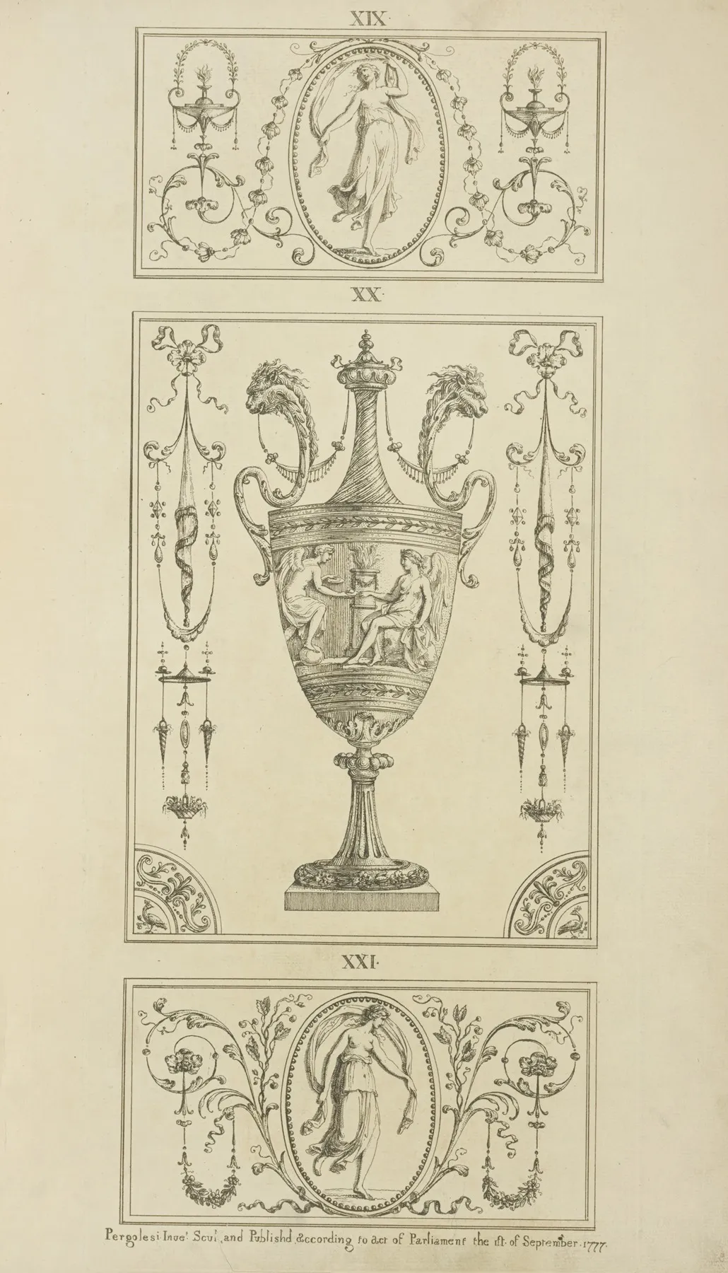Central Design Of An Urn One Angel Approaching Another Wall Art by Michael Angelo Pergolesi - High-Resolution Digital Print