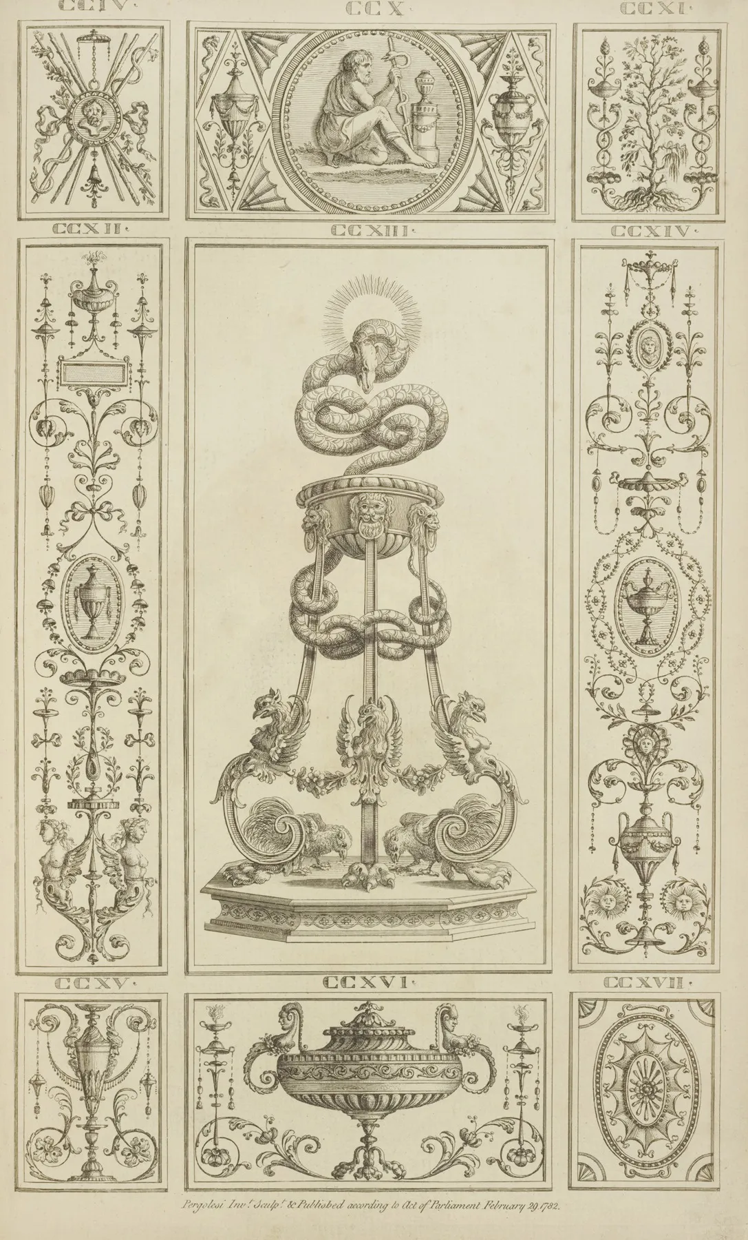 Central Design Of Basin In Stand With Designs Of Birds And Large Snake Wall Art by Michael Angelo Pergolesi - High-Resolution Digital Print
