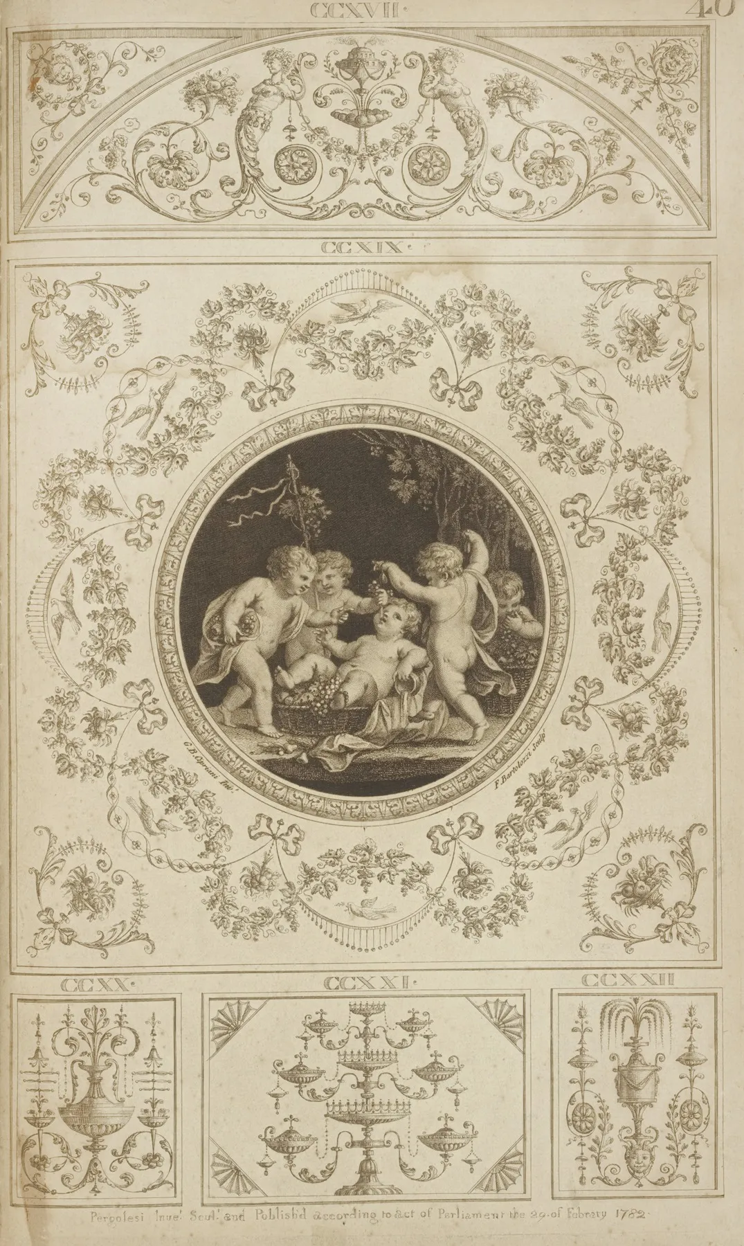 Central Design Of Four Cherubs Eating Grapes Wall Art by Michael Angelo Pergolesi - High-Resolution Digital Print