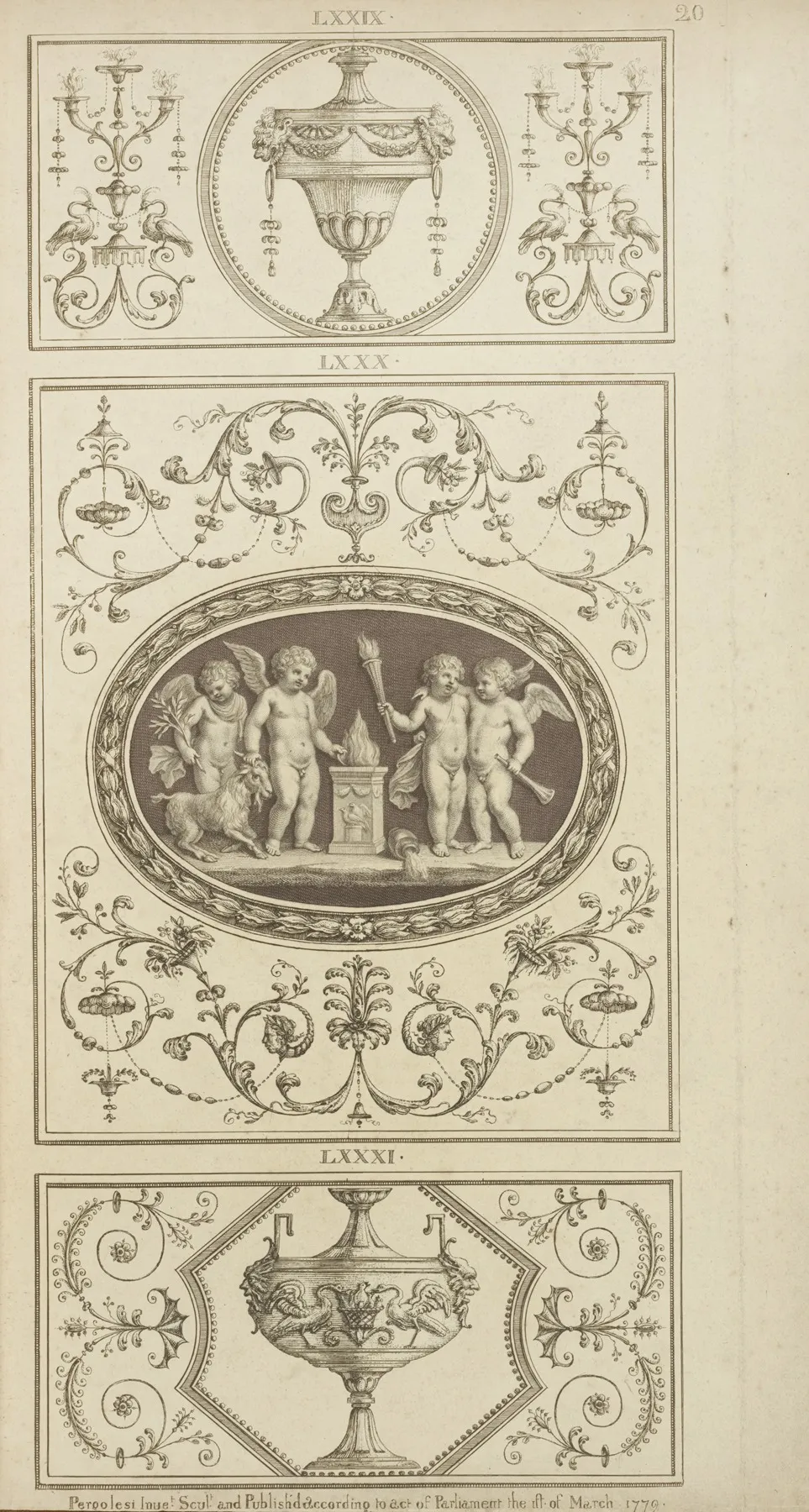 Central Design Of Four Cherubs With A Torch And Ram Wall Art by Michael Angelo Pergolesi - High-Resolution Digital Print