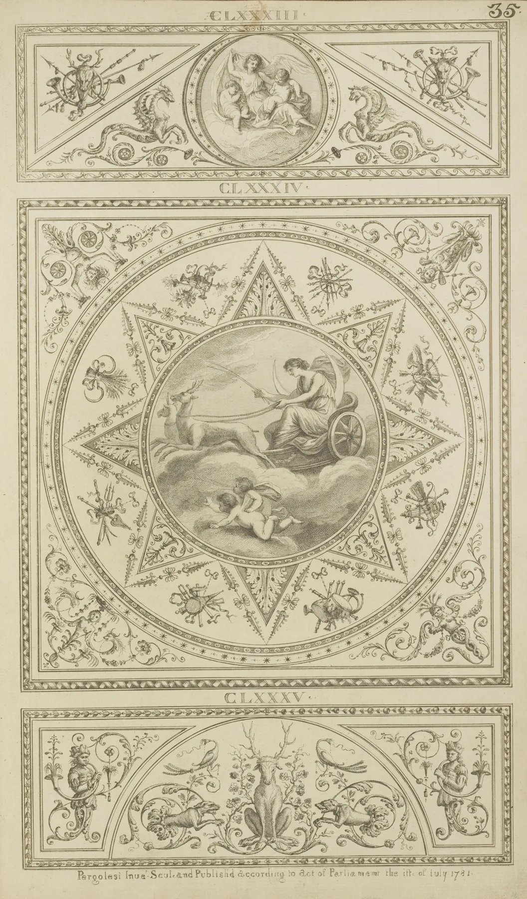 Central Design Of Moon Goddess Riding Stag Drawn Chariot Across The Sky Wall Art by Michael Angelo Pergolesi - High-Resolution Digital Print
