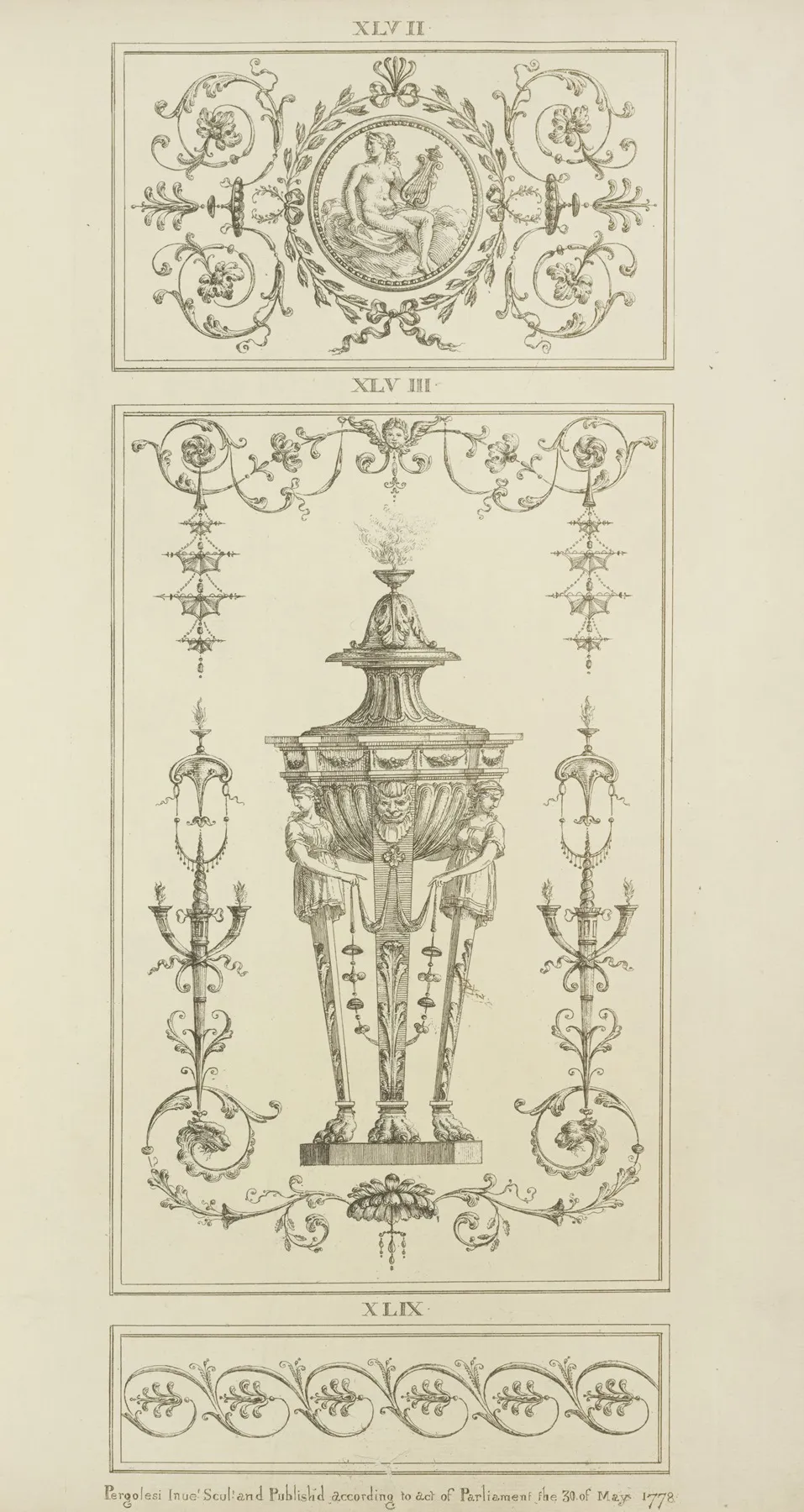 Central Design Of Three Footed Basin Burning Incense Wall Art by Michael Angelo Pergolesi - High-Resolution Digital Print