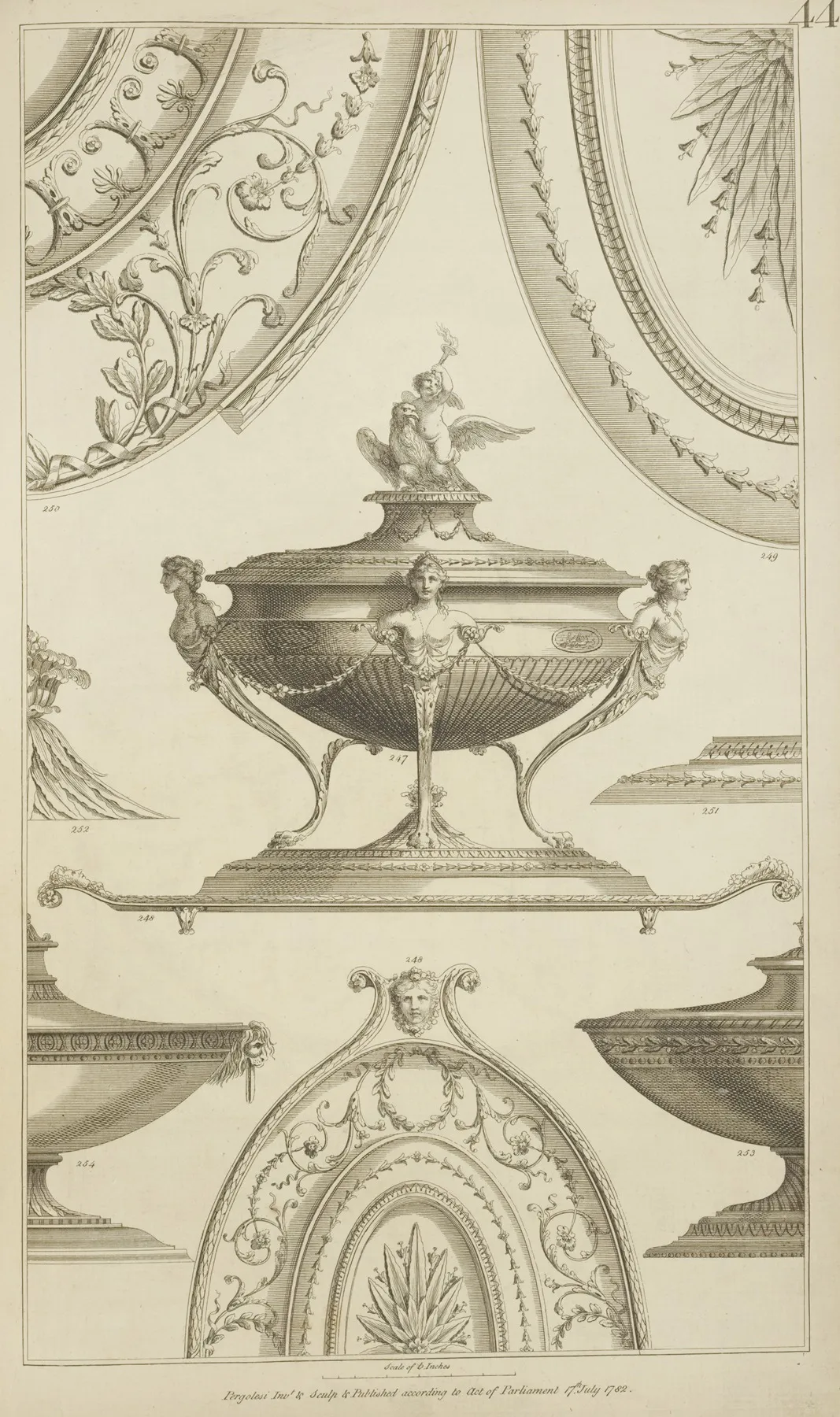 Central Design Of Urn With Designs Of Womens Torsos And Cherub And Eagle On The Lid Wall Art by Michael Angelo Pergolesi - High-Resolution Digital Print