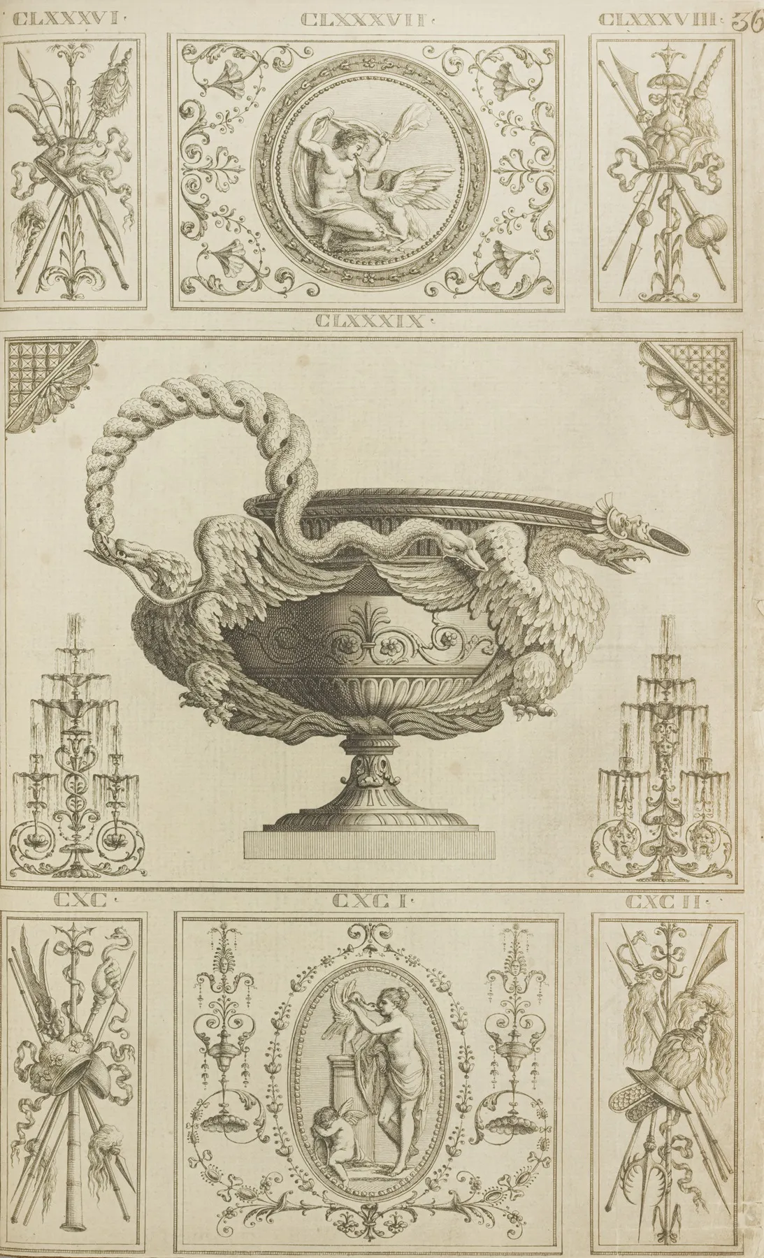 Central Design Of Urn With Handle In Shape Of Snake Held By Two Eagles Wall Art by Michael Angelo Pergolesi - High-Resolution Digital Print