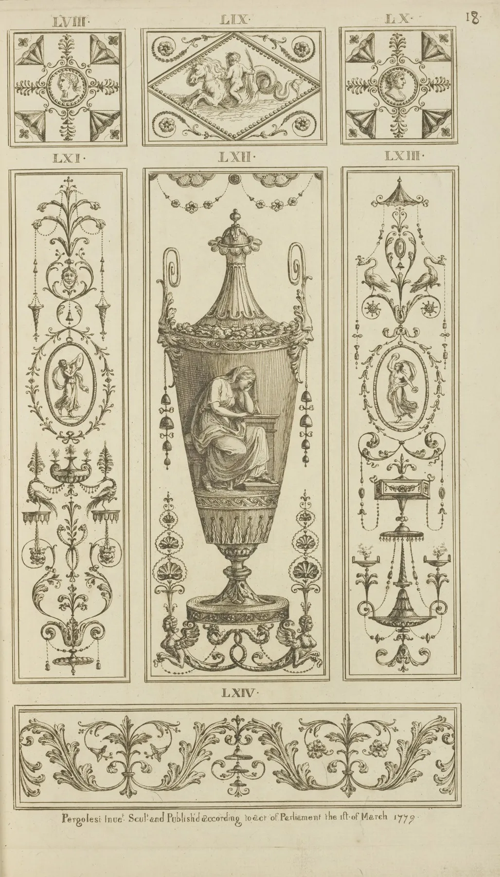 Central Design Of Urn With Weeping Woman Wall Art by Michael Angelo Pergolesi - High-Resolution Digital Print