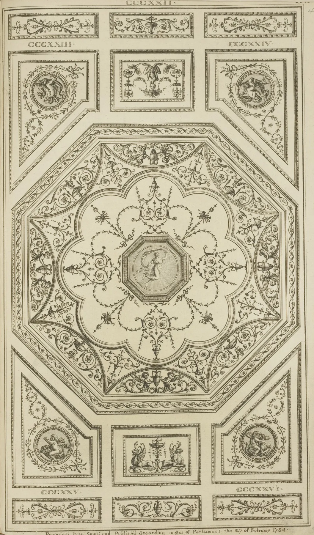 Central Octagonal Design With Leaves And Urns Center Design Of Woman With Drape Wall Art by Michael Angelo Pergolesi - High-Resolution Digital Print