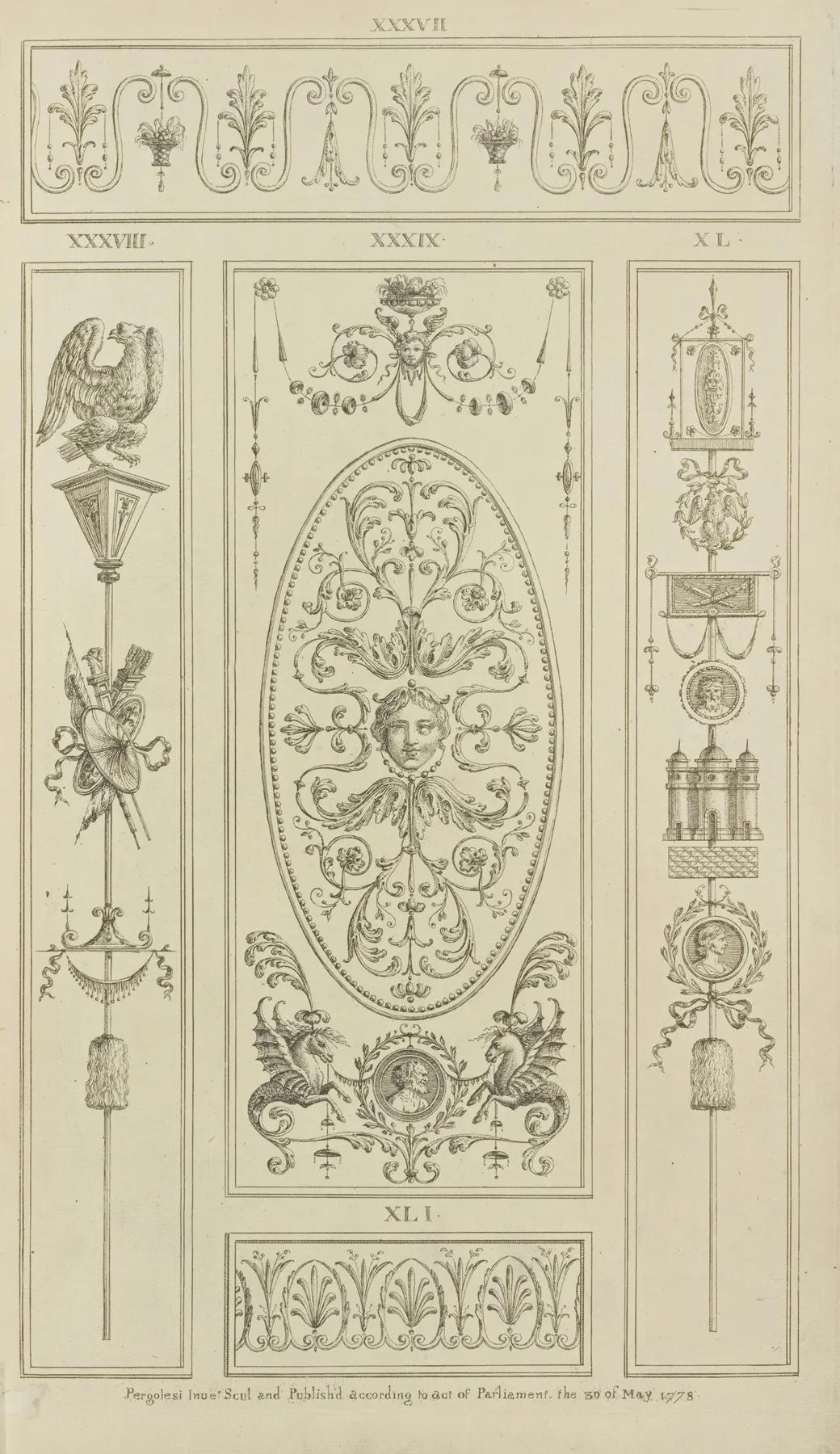 Central Ornamental Design Of Womans Face With Vegetal Shapes Wall Art by Michael Angelo Pergolesi - High-Resolution Digital Print