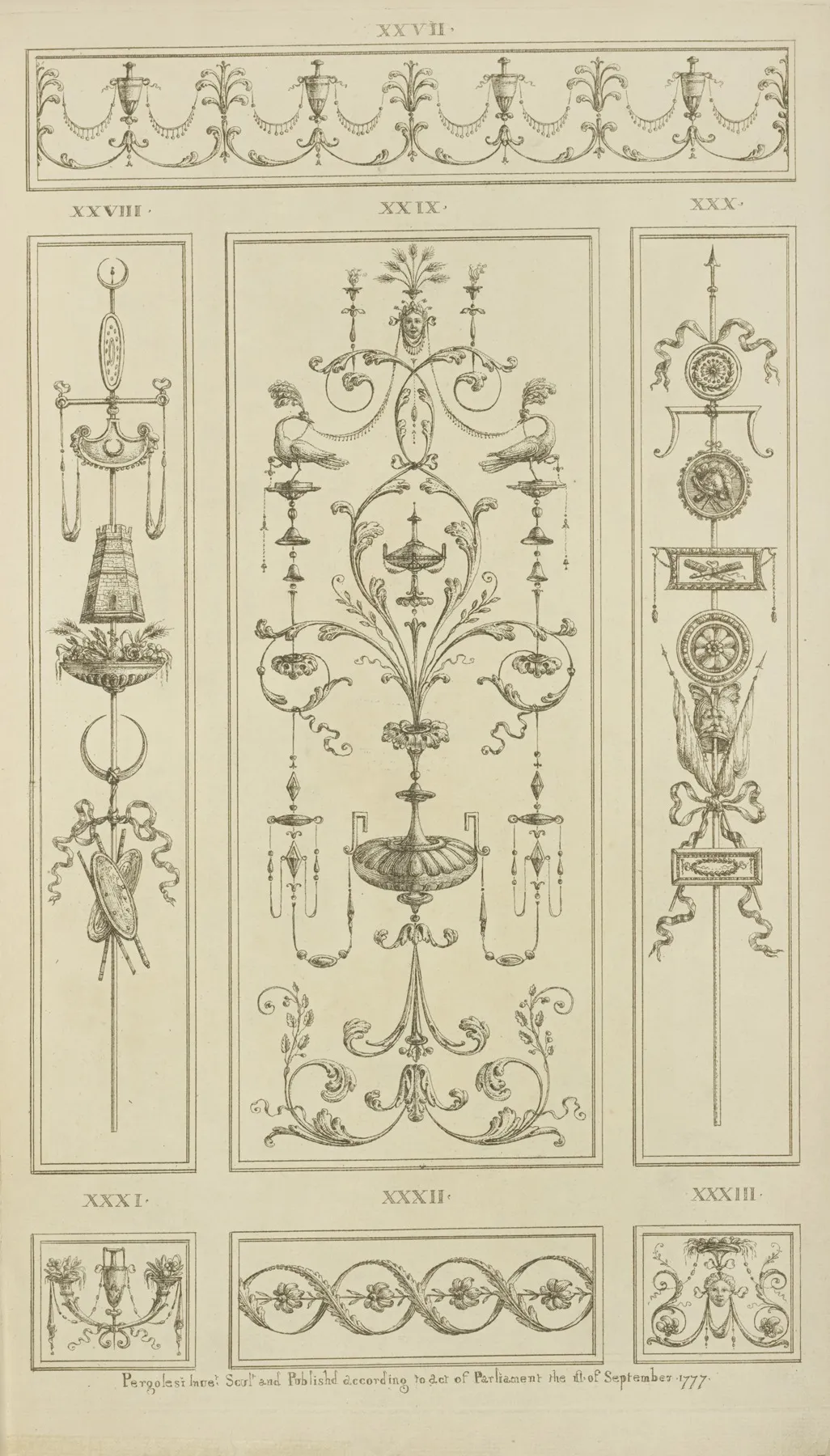Central Ornamental Design With Birds Faces And Vegetal Shapes Wall Art by Michael Angelo Pergolesi - High-Resolution Digital Print