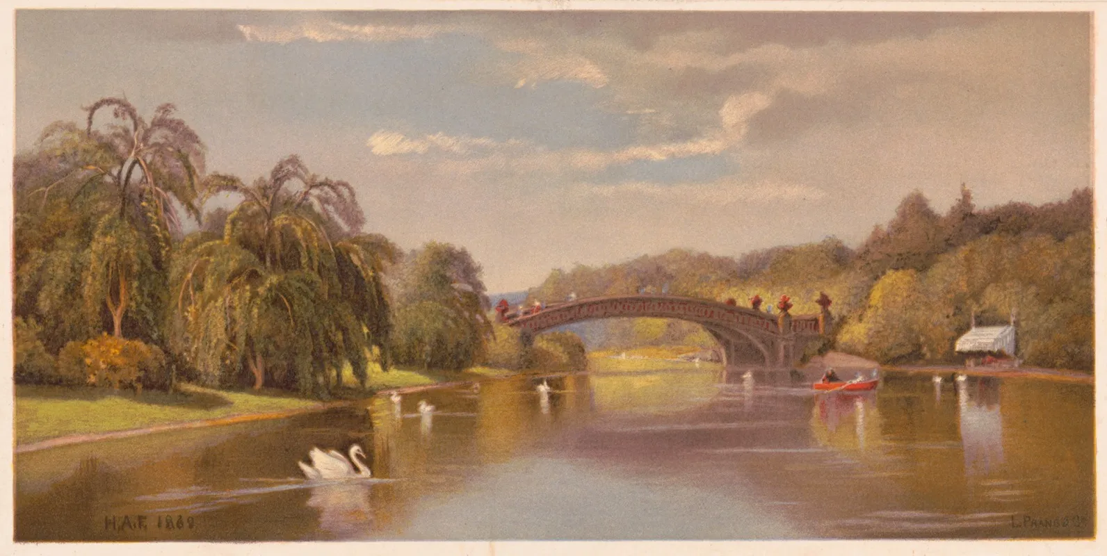 Central Park Views No 5 The Lake And Bow Bridge Wall Art by Henry Augustus Ferguson - High-Resolution Digital Print
