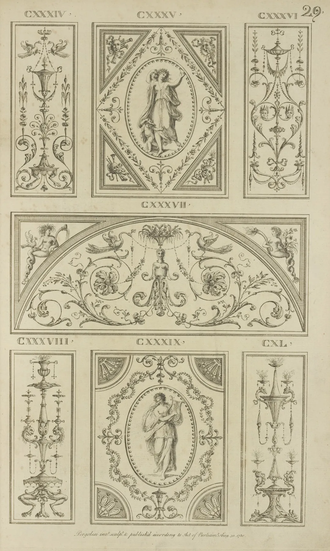 Central Tympanum Shaped Design With Womans Torso And Curling Vegetal Shapes Wall Art by Michael Angelo Pergolesi - High-Resolution Digital Print