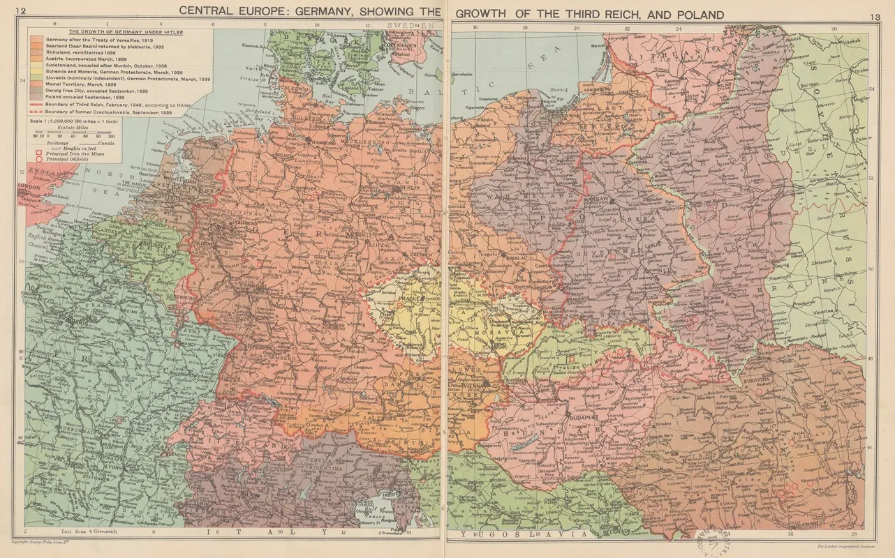 Central‎ ‎europe Germany‎ ‎showing‎ ‎the Growth Of The Third Reich‎ And‎ ‎poland Wall Art by London Geographical Institute - High-Resolution Digital Print