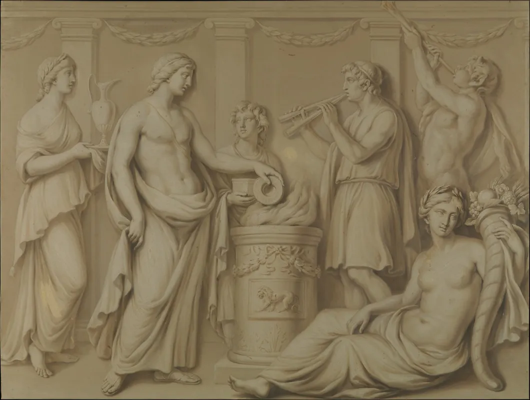 Ceremonial Scene With Abundance And Piping Pan Wall Art by Adam Partnership - High-Resolution Digital Print