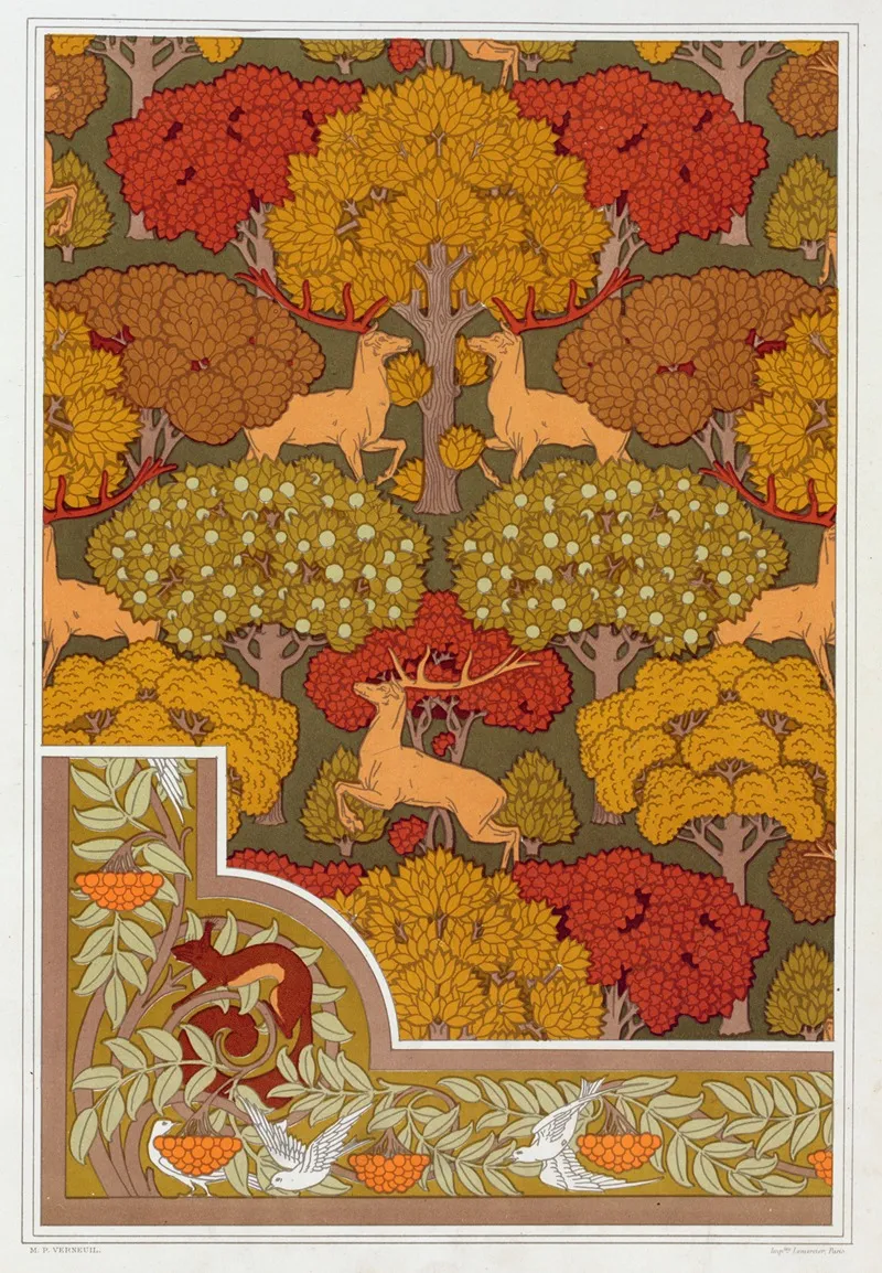 Cerfs Et Arbres Papier Peint Ecureuil Oiseaux Et Sorbier Bordure