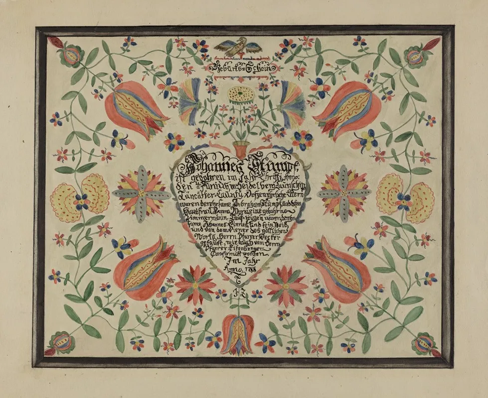 Certificate Birth And Baptismal Fractur Wall Art by Ruth Thomson - High-Resolution Digital Print