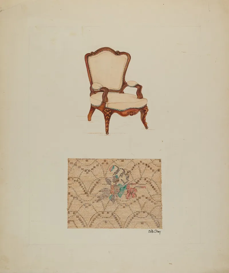 Chair And Tapestry Wall Art by Edith Olney - High-Resolution Digital Print