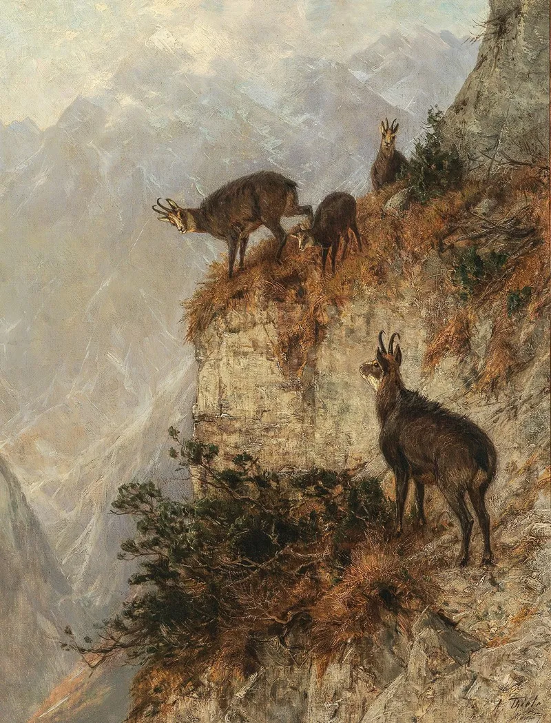 Chamois In The Mountains Wall Art by Julius Arthur Thiele - High-Resolution Digital Print