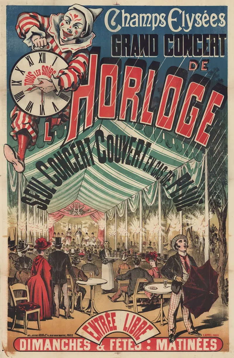 Champs Elysees Grand Concert De Lhorloge Seul Concert Couvert En Cas De Pluie Wall Art by Imp. de l'affichage Ador &amp; Cie - High-Resolution Digital Print