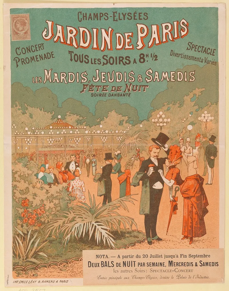 Champs Elysees Jardin De Paris Concert Promenade Tous Les Soirs Wall Art by Imp. Emile Lévy - High-Resolution Digital Print