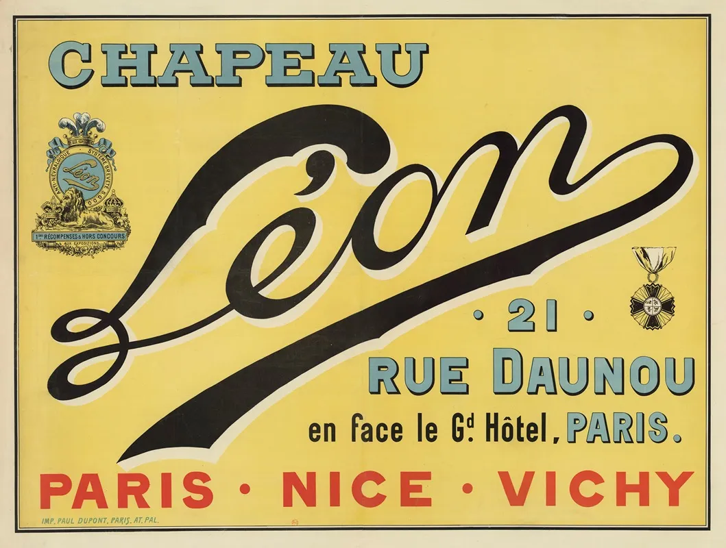 Chapeau Leon 21 Rue Daunou En Face Le Grand Hotel Paris Wall Art by Imp. Paul Dupont - High-Resolution Digital Print