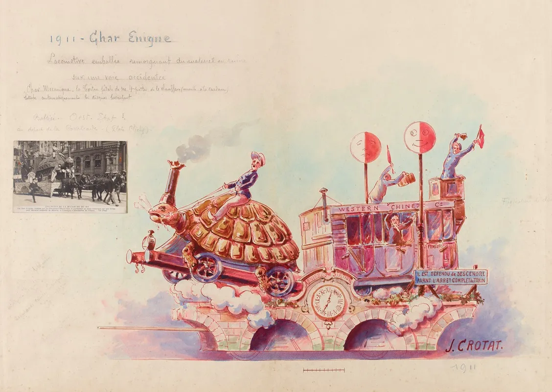 Char Enigme 1911 La Locomotive Emballee Remorquant Du Materiel En Ruine Sur Une Voie Accidentee Wall Art by Jean Crotat - High-Resolution Digital Print