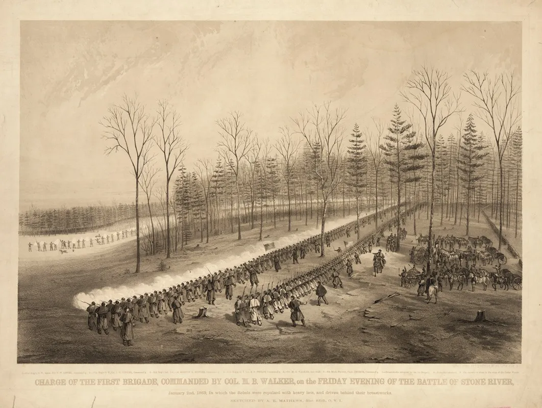 Charge Of The First Brigade Commanded By Col M B Walker On The Friday Evening Of The Battle Of Stone River Wall Art by Alfred Edward Mathews - High-Resolution Digital Print