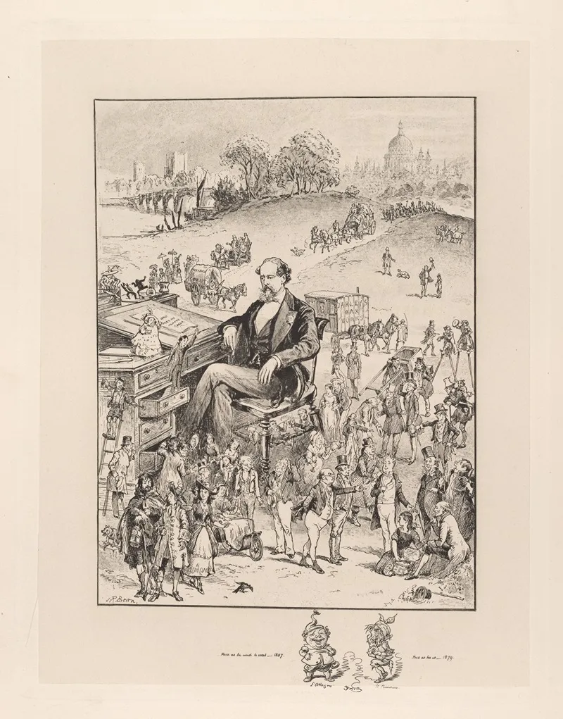 Charles Dickens Surrounded By His Characters Wall Art by J. R. Brown - High-Resolution Digital Print