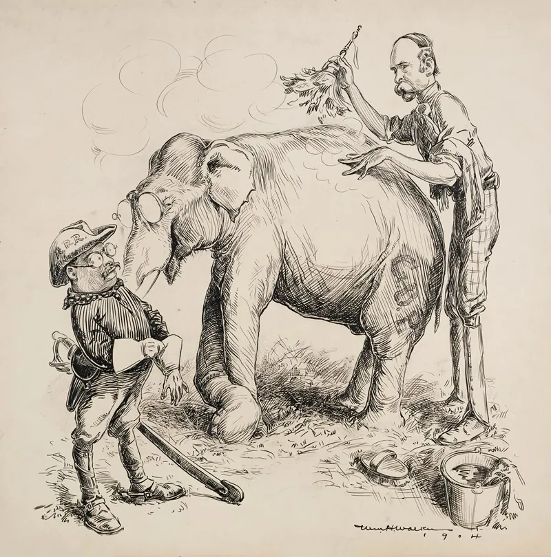 Charles Fairbanks Washes The Republican Party Elephant For Theodore Roosevelt Who Prepares To Ride It