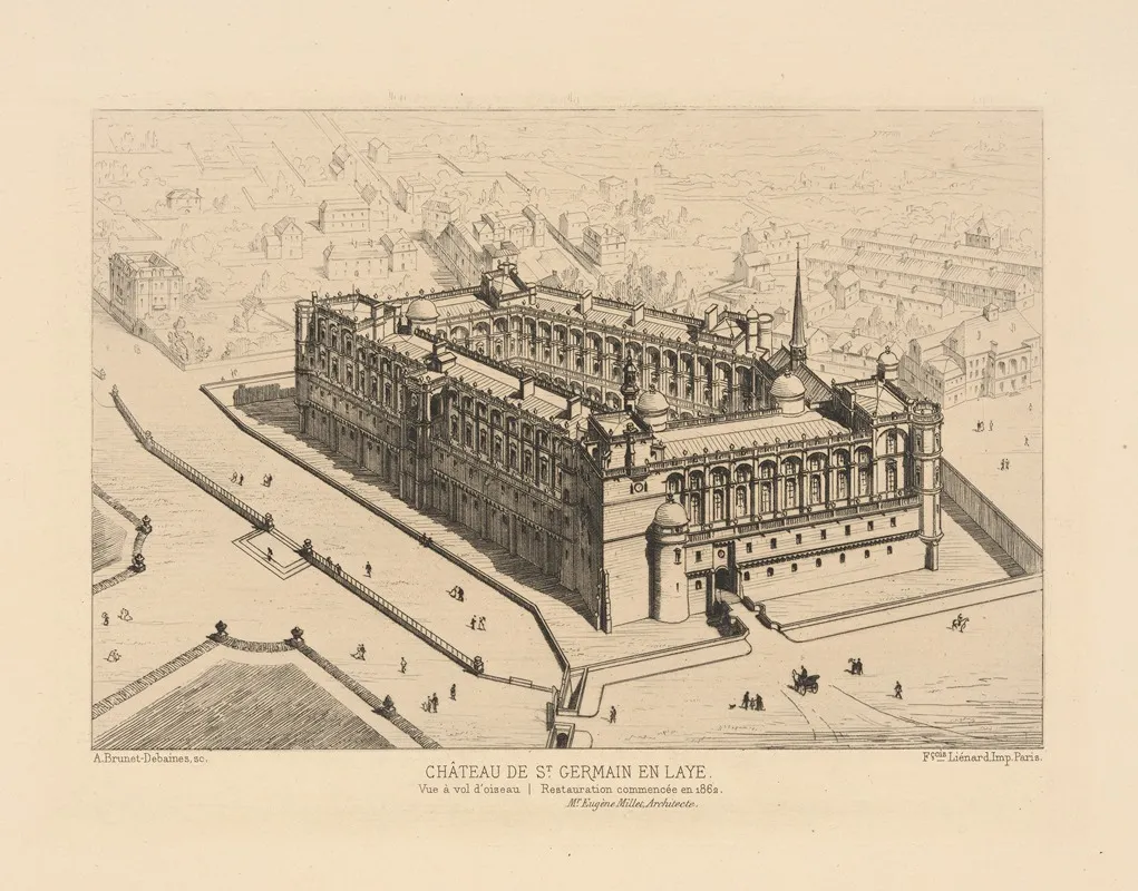 Chateau De St Germain En Laye Birds Eye View Restoration Began In 1682 Wall Art by Alfred Brunet-Debaines - High-Resolution Digital Print