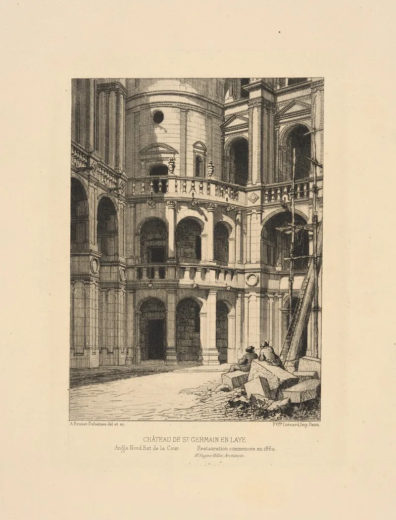 Chateau De St Germain En Laye Northeast Corner Of The Courtyard Restoration Began In 1862 Wall Art by Alfred Brunet-Debaines - High-Resolution Digital Print